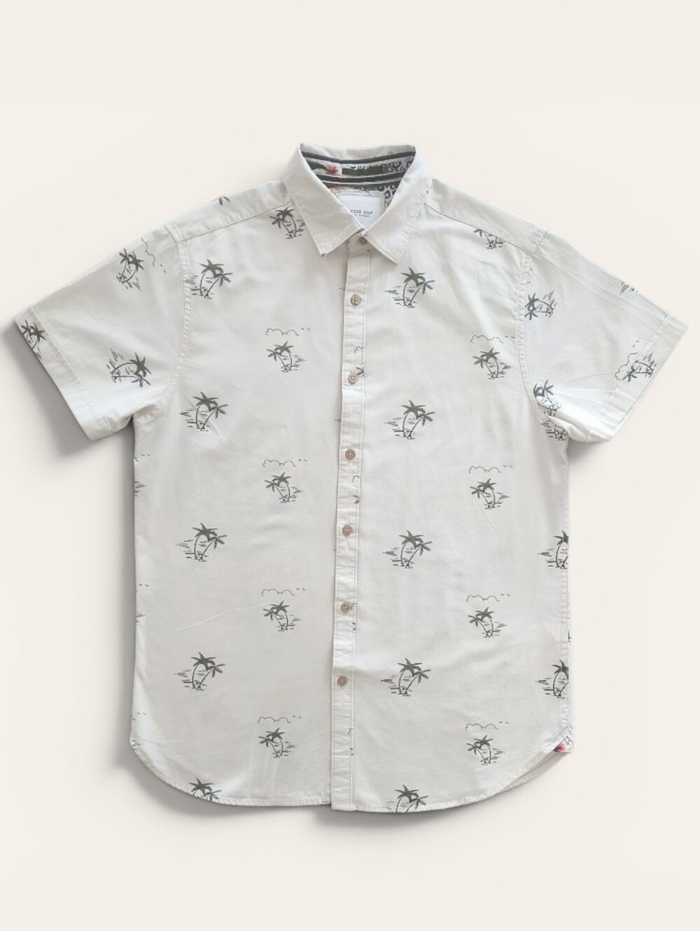 Cactus Man Palm Trees Button Up Short Sleeve Shirt Size Small